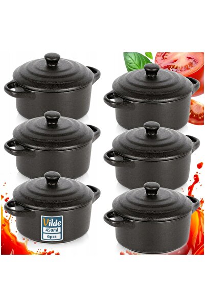 Vilde 6x Vas pentru copt, rezistent la căldură, bol, vas mic, capac, 450ml