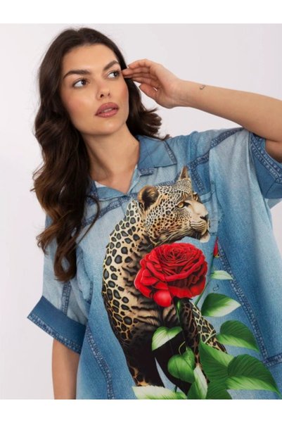 Italy Moda Дамска риза, ИТАЛИЯ МОДА, Вискоза, Къс ръкав, Син, модел DHJ-KS-19...