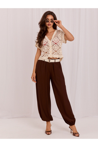 rue parıs Pantaloni Dama Lunga, Mansete elastice, RUE PARIS, Maro Eleganta Of...