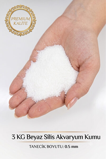 Barış bazalt doğaltaş 3 KG Beyaz Silis Akvaryum Kumu 0.5 mm İnce Taneli Doğal...