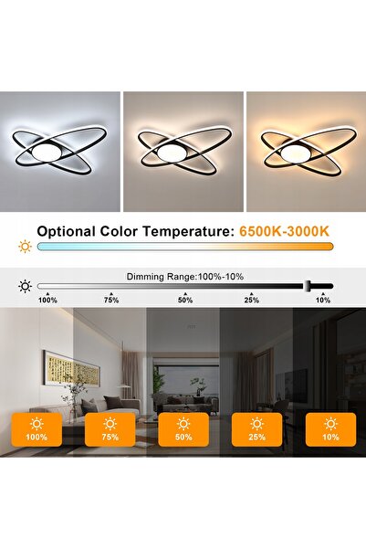 Riserva Plafonieră LED reglabilă, neagră, cu inel luminos, pentru living, 40W