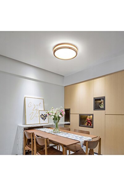 Goeco LAMPĂ DE PLAFON LED DIN LEMN MODERNĂ PENTRU SUFRAGERIE, DIMABILĂ+PULSAT...