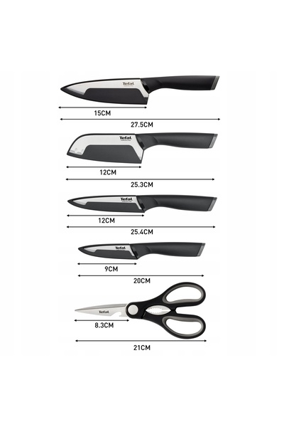 TEFAL Set de 4 cuțite Comfort + foarfece de bucătărie din oțel inoxidabil, 5 ...