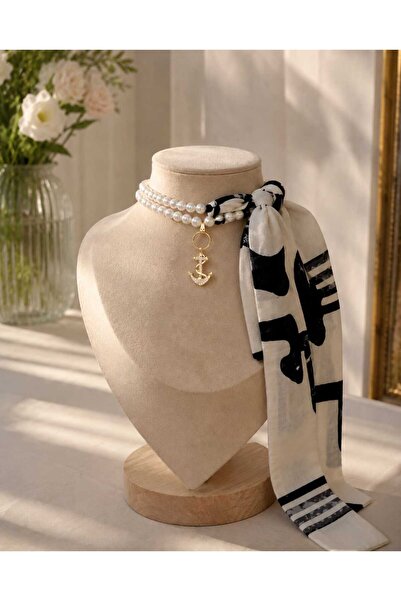 Ivory Pearl Pearl Necklace,Pearl Scarf Necklace,Scarf,Handbag Scarf,Handbag C...