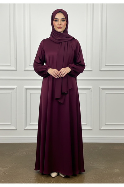 Nukhbaa Deep Plum Silk-Finish Abaya-888