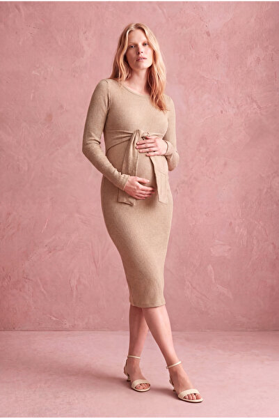 WESTMARK LONDON Maternity Stone Corded Viscose Blended Crew Neck Long Sleeve ...