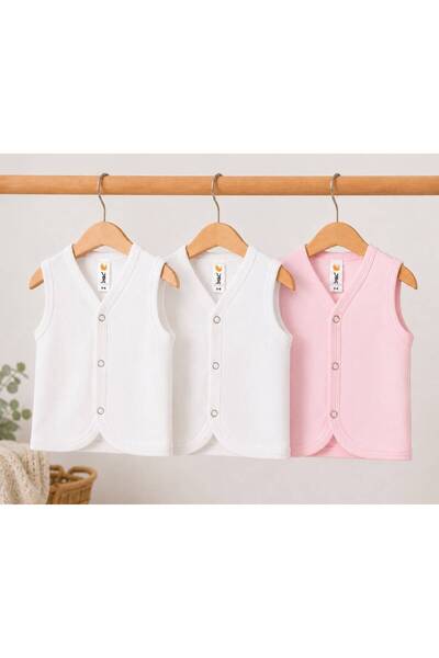 H&C COOLBOY H&C %100 Pamuklu 3'lü Bebek Yeleği Çıtçıtlı Kolsuz İç Yelek