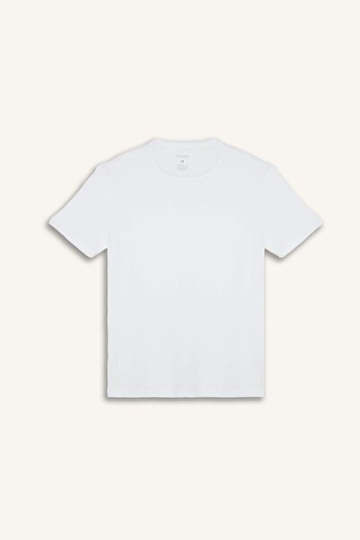 DeFacto تي شيرت أبيض ضيق ذو ياقة دائرية ومضلع من Slim Fit Basic H7591AX26SP