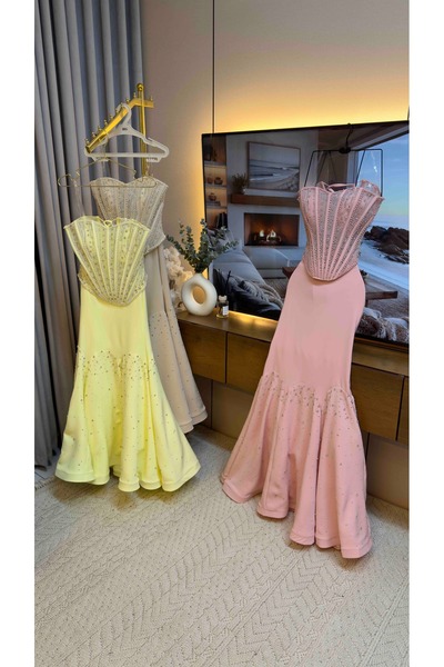 To Be Corset Evening Gown 2 Pieces Embroidery Beaded Crepe Skirt with Beaded ...