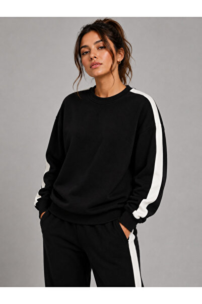 ZİYMO Women's Striped 0-Collar Sweatshirt
