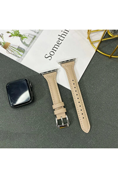 Choice19 38mm 40mm 41mm 1 Beige Apricot Leather Slim Strap for Watch Band 44m...