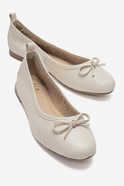 LuviShoes 01 Cream Skin Genuine Leather Women's Ballerina Shoes