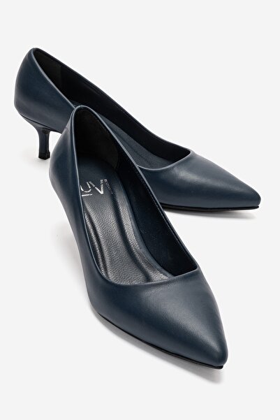 LuviShoes Jalen Navy Blue Genuine Leather Women's Low Heel Shoes