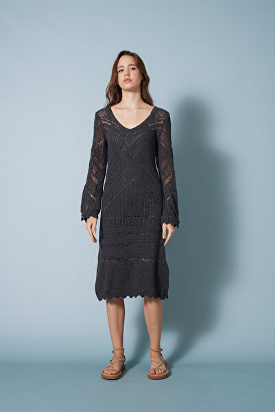 Nisan Openwork Long Knitwear Dress