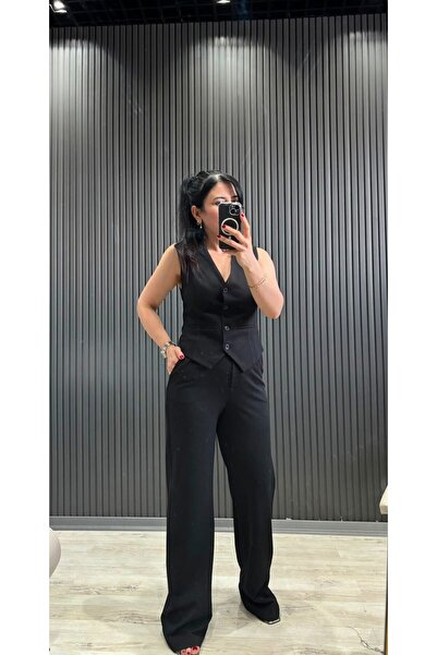 FEMİNEER.com Women's High Waist Palazzo Pants and Vest Knitted Fabric Top and...