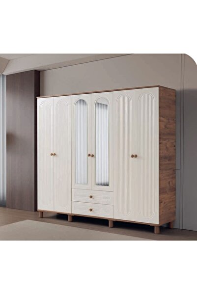 AYDINEV BOHEM MDF 6 KAPILI DOLAP CEVİZ-EKRU