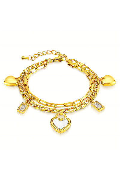 OEM Layered Lock Heart Charms gold bracelet, made of stainless steel, with cu...