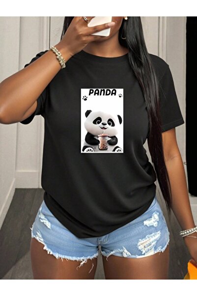Ekim11 Round Neck Casual cotton Women's T-Shirt with Cute Panda Print, Comfor...