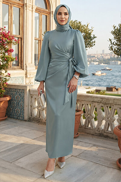 Neva Style Ντραπέ Φόρεμα Τεσεττούρ από Σατέν σε Χρώμα Μέντας 63012MINT