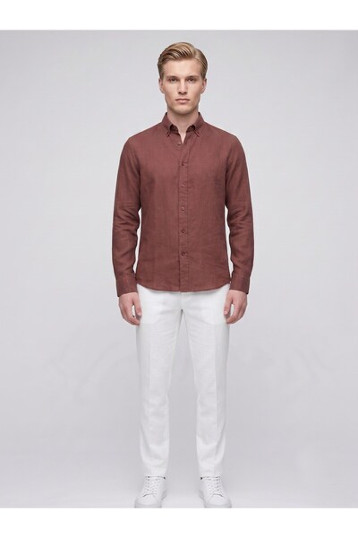 Plus Scorpion Men's Linen Muslin Shirt – Slim Fit Button-Down Collar Long Sle...