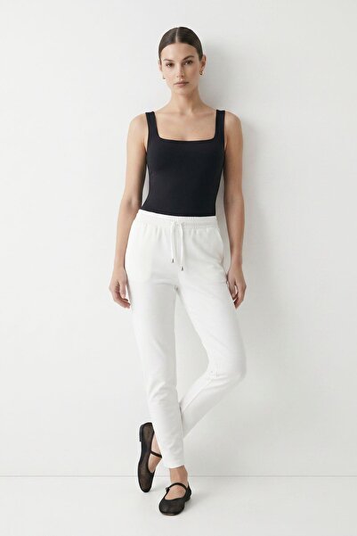 Rays White Elastic Waist Pocketed Skinny Leg Trousers 3211