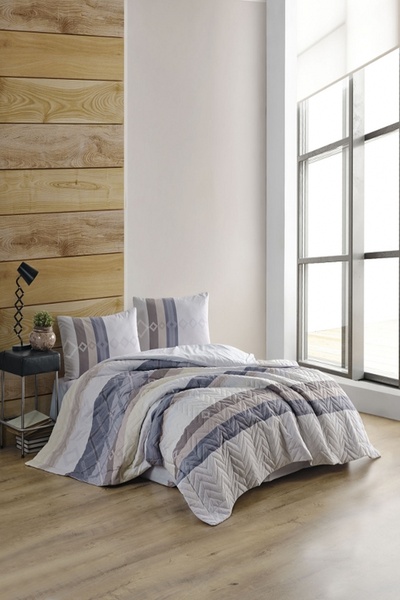 Kristal Ranforce Double Quilted Duvet Cover Set Four Seasons Olimpos Gray