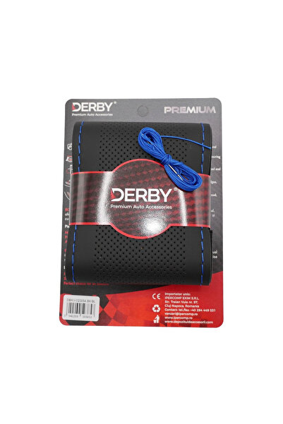 Derby Black steering wheel cover with needle and thread 160 gr, blue stitching