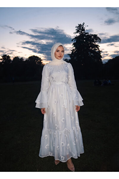 mara moda Diana Çiçekli Organze Elbise Mavi