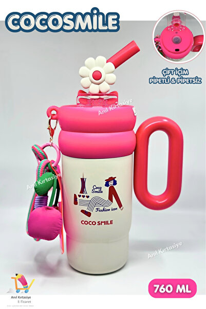 Vagonlife Cocosmile 760ml Dual-Use Drinking Bottle with Straw / Comfortable D...