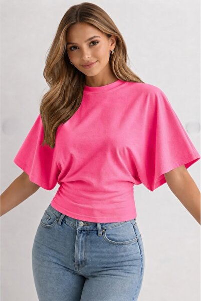 FLEX FASHION Γυναικεία μπλούζα-τισλόρντ με φαρδιά μανίκια, ροζ χρώμα, που εφα...