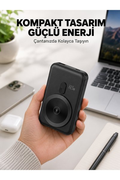 Manyetik Kablosuz Powerbank 22.5W Hızlı Şarj LCD Göstergeli Yeni Nesil