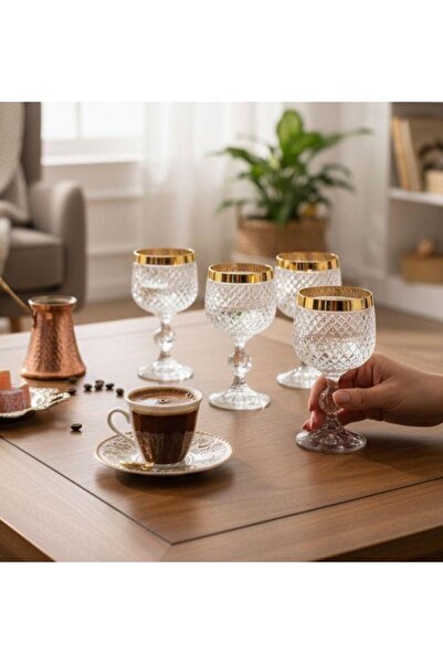 Onedekor 6'lı Bohemia Kristal El Yapımı Kesme Kahve Yanı Kadeh