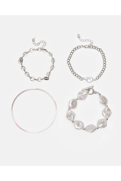 REDTAG Women Silver Bracelet Set (Pack Of 4)