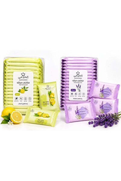 alkhuzama Lemon Scented Refreshing Wet Towel 25Pcs and Lavender Scented Refre...