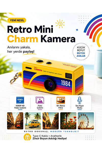 AteşTech Mini Dijital Fotoğraf Makinesi 12 MP 1080P HD Video Retro Filtreli Type-C Şarjlı Anahtarlık Kamera