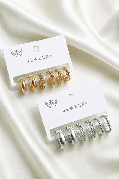 Crc Bijuteri Gold Color 12-Piece Hoop Women's Multi Earring Set