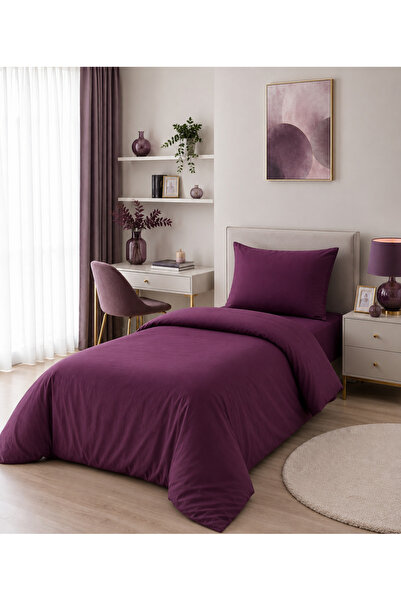Seralay Home Mürdüm renk tek kişilik nevresim takımı lastikli Çarşaflı