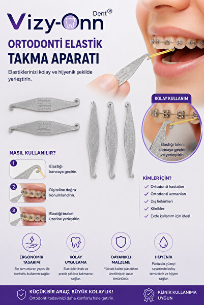 Vizy-Onn Dent Elastik Rondel Diş Teli Lastiği Takma Aparatı Gri Renk 5 Adet