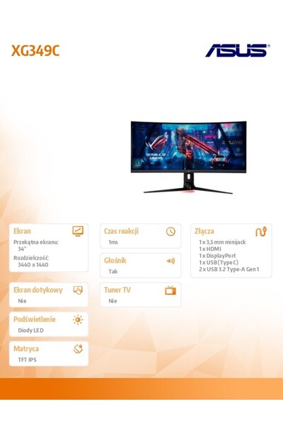 ASUS Monitor ROG Strix XG349C 34.14 3440x1440px IPS 180Hz 1 ms Curved
