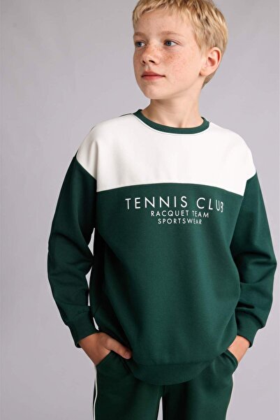 DeFacto Regular Fit Crew Neck Printed Green Sweatshirt for Boys I0332A826Au