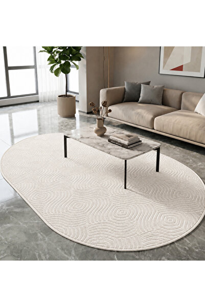 Merinos Premium Rölyef Oval Kesim Echo Kaymaz Taban Yıkanabilir Halı Kilim Yo...