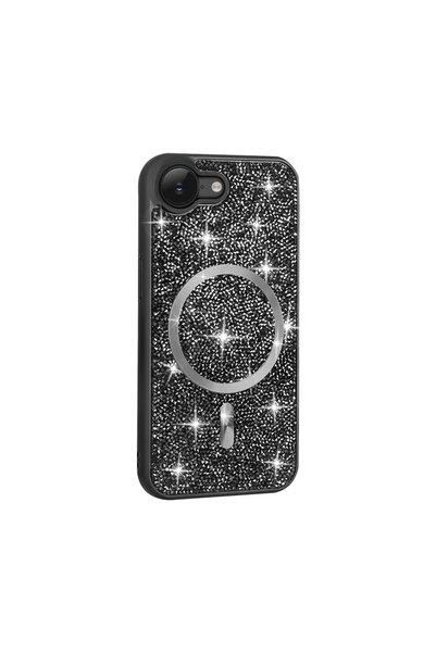 zore iPhone 17E Case Glittery Diamond Stone Magsafe Camera Raised Silicone Omsy