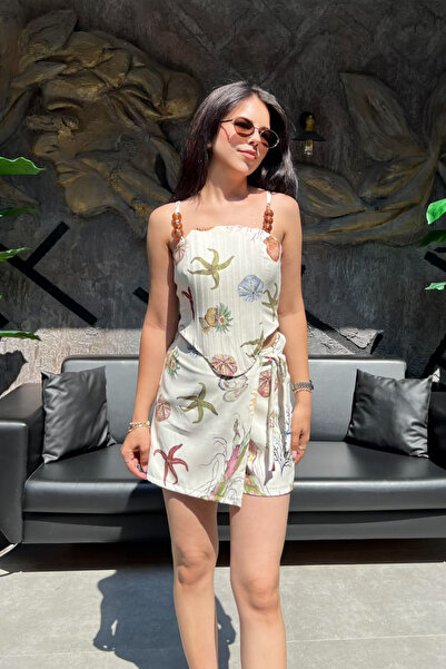 sunfyre Women's Seashell Patterned Corseted Mini Shorts Skirt Set Sun413