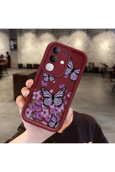 Hontinga Vivo Y29 Compatible Case Camera Protector Burgundy Silicone Couple P...