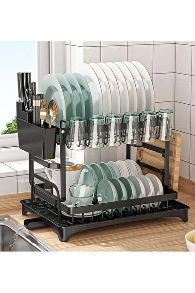 DubaiGallery 2 Tier Dish Drying Rack Dish Drying Stand with Utensil Holder Cu...