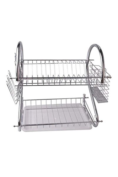 Generic 2-Tier Dish Drying Rack With Drain Board Silver/White