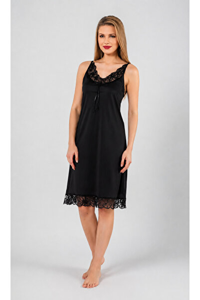Altınay Women's Ring Viscose Guipure Collar Nightgown (Dress) with Straps and...