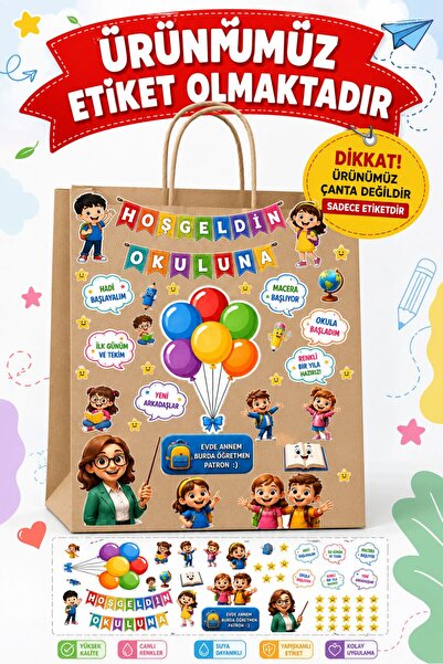Göktuğ Hediyelik Hoş Geldin Okuluna Çanta Etiketi Seti 45x15 cm – 6 Sayfa – K...