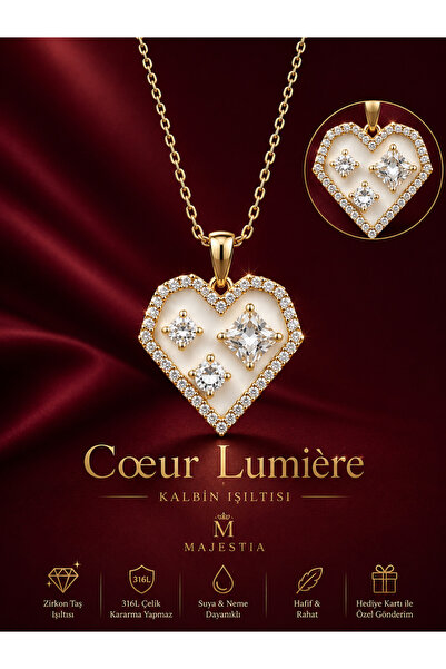 Majestia Cœur Lumière Detailed Zircon Stone Heart Necklace – Gold Color 316L ...