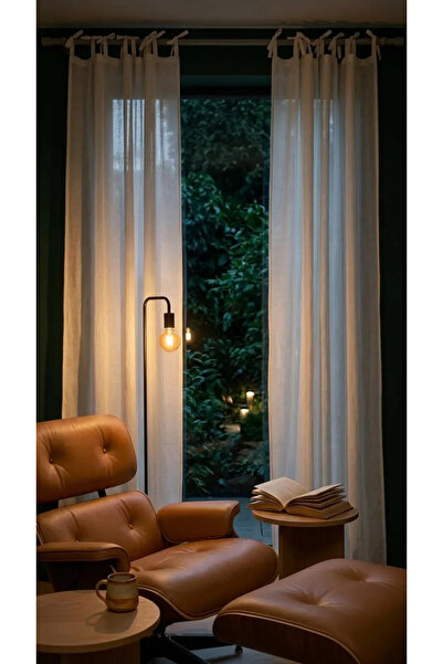 Leo Boutique Curtain Keten Rustik Tül Perde - Bağcıklı (Tie Top) Dikim - Pile...